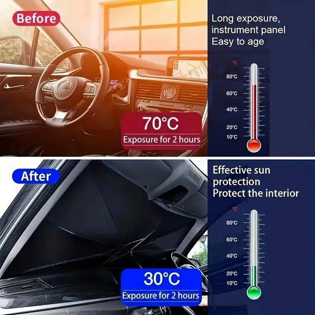 Stainless Steel Premium Car Windshield Sunshade - Portable, Foldable, and Adjustable Design for Maximum Sun Protection - Easy to Install and Store