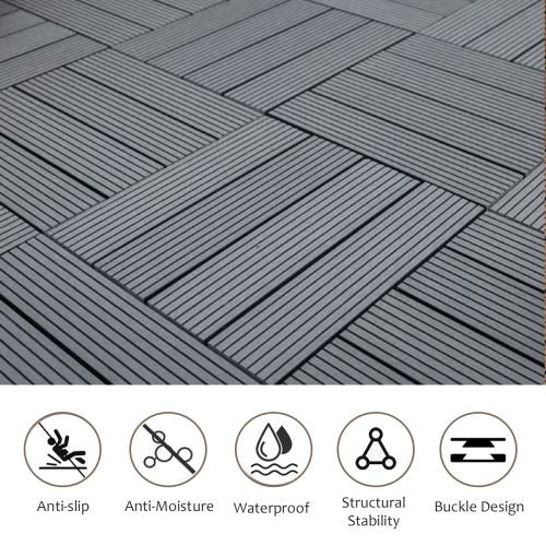 Wood Plastic Composite Deck Tiles Set of 20pcs, Composite Decking Resist Rust, Water, Weather, Indoor&Outdoor, Easy to DIY & Maintain, Ideal for Patios, Balconies, Rooftops, Decks, 12x12in