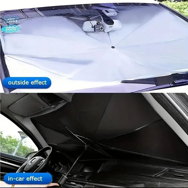 Stainless Steel Premium Car Windshield Sunshade - Portable, Foldable, and Adjustable Design for Maximum Sun Protection - Easy to Install and Store