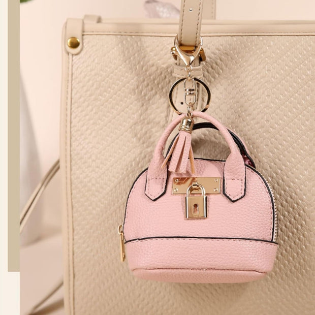 Mini Tote Bag Keychain Coin Purse Pu Leather Key Chain Small Change Purse for Women Keychain Pouch Mini Makeup Bag Cute Zipper Coin Purse Small Wallets