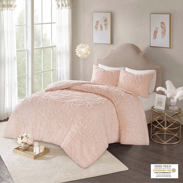 3-Piece Tufted Cotton Chenille Medallion Comforter Set