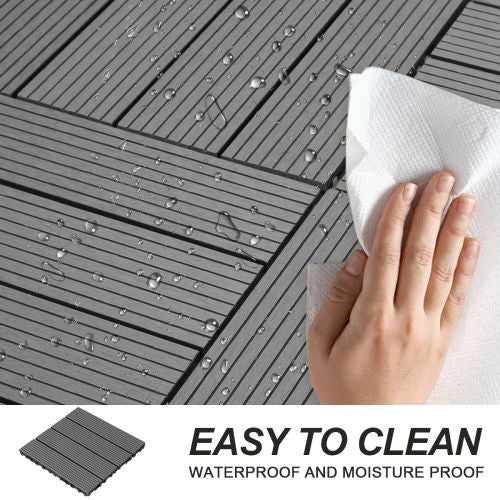 Wood Plastic Composite Deck Tiles Set of 20pcs, Composite Decking Resist Rust, Water, Weather, Indoor&Outdoor, Easy to DIY & Maintain, Ideal for Patios, Balconies, Rooftops, Decks, 12x12in