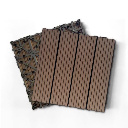 Wood Plastic Composite Deck Tiles Set of 20pcs, Composite Decking Resist Rust, Water, Weather, Indoor&Outdoor, Easy to DIY & Maintain, Ideal for Patios, Balconies, Rooftops, Decks, 12x12in