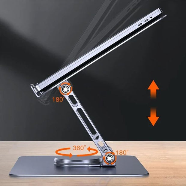 Desktop stand, universal 360 degree dual axis rotating stand for laptops and tablets, heat dissipation, lightweight folding, easy to carry, aluminum alloy stand prohibited for sale on Amazon