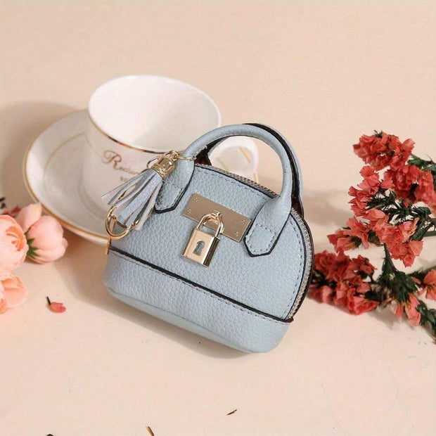 Mini Tote Bag Keychain Coin Purse Pu Leather Key Chain Small Change Purse for Women Keychain Pouch Mini Makeup Bag Cute Zipper Coin Purse Small Wallets