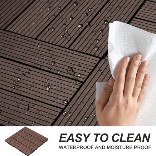 Wood Plastic Composite Deck Tiles Set of 20pcs, Composite Decking Resist Rust, Water, Weather, Indoor&Outdoor, Easy to DIY & Maintain, Ideal for Patios, Balconies, Rooftops, Decks, 12x12in