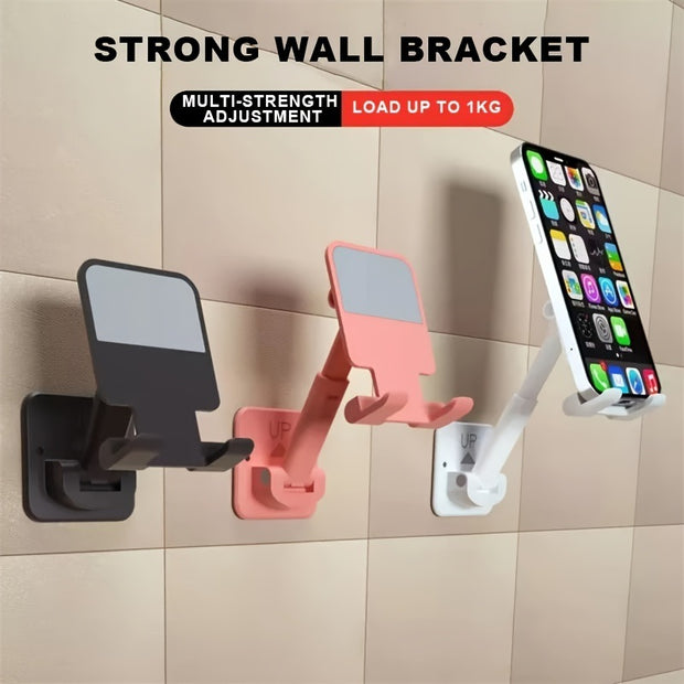 Wall Mounted Phone Holder; Mobile Phone Telescopic Bracket; Adhesive Bathroom Kitchen Desktop Portable Folding Mobile Phone Stand For IPhone/Android And Other Phones