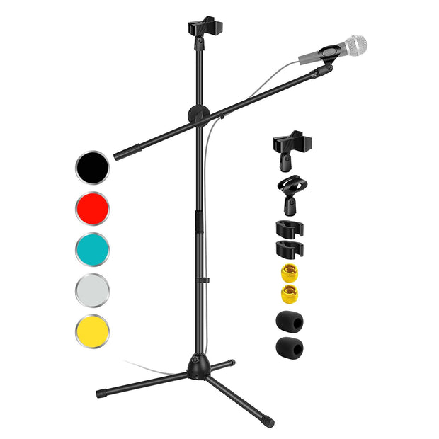 5 Core Tripod Mic Stand Floor Adjustable 31 to 76 Inches Boom Arm Holder Microphone Stands 360 Degree Rotating + Dual Mic - MS DBL