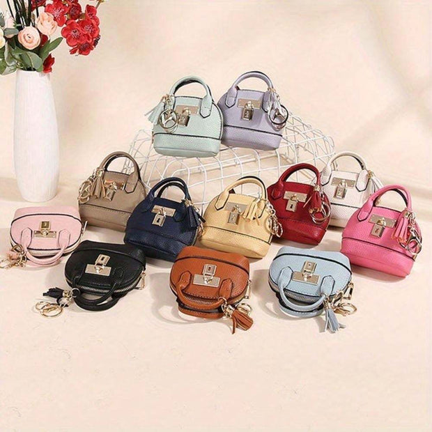 Mini Tote Bag Keychain Coin Purse Pu Leather Key Chain Small Change Purse for Women Keychain Pouch Mini Makeup Bag Cute Zipper Coin Purse Small Wallets