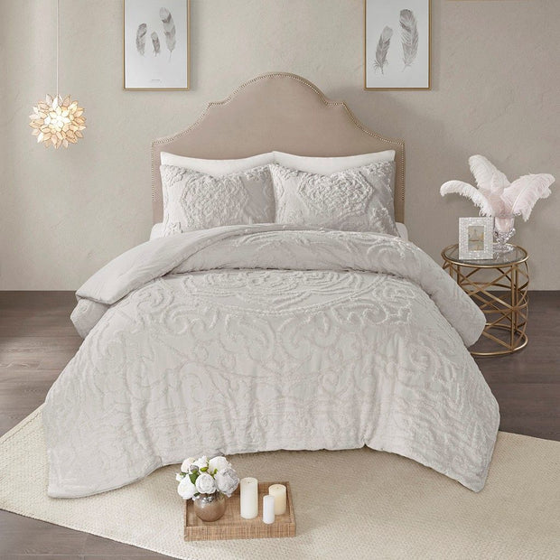 3-Piece Tufted Cotton Chenille Medallion Comforter Set