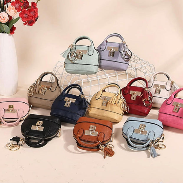 Mini Tote Bag Keychain Coin Purse Pu Leather Key Chain Small Change Purse for Women Keychain Pouch Mini Makeup Bag Cute Zipper Coin Purse Small Wallets