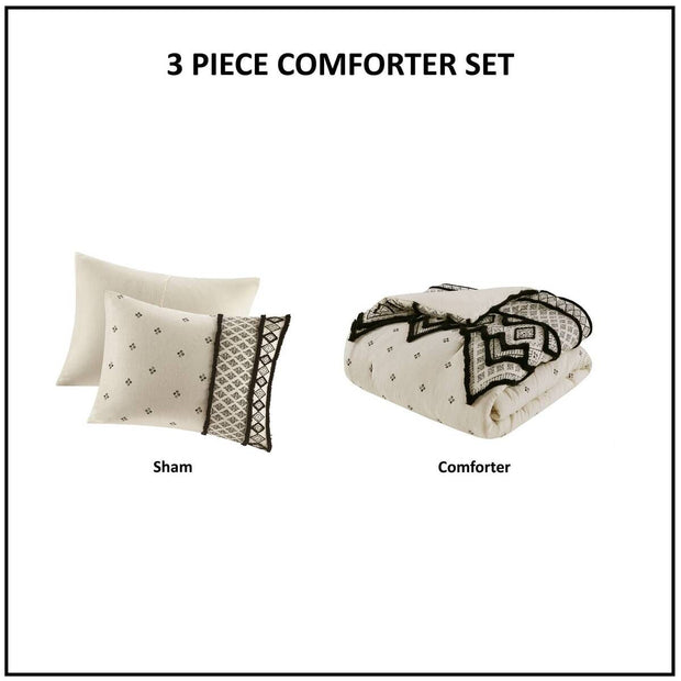 3 Piece Cotton and Flax Linen Blend Comforter Set