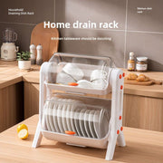 Kitchen Double Layer Cupboards Utensil Storage Box Plastic with Lid Dish Tray Drain Bowl Rack Storage Shelf