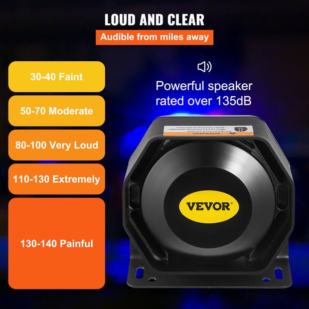 VEVOR 200W 8 Sound Loud Car Warning, Police Fire Emergency Alarm Fire Siren, 1 Horn PA Speaker MIC System Vehicle Siren