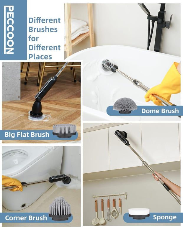 Electric Spin Scrubber, 2024 New Super Quiet Power Cleaning Brush for Bathroom Floor Tile with Long Handle, Cordless Shower Brush with 7 Replaceable Brush Heads, 120Mins Work Time, Dual Speeds