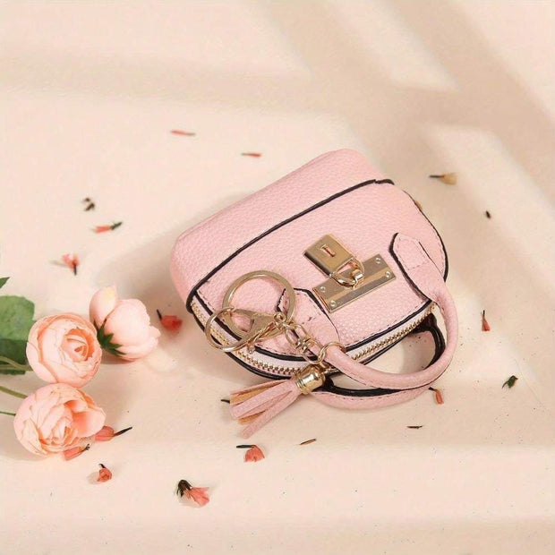 Mini Tote Bag Keychain Coin Purse Pu Leather Key Chain Small Change Purse for Women Keychain Pouch Mini Makeup Bag Cute Zipper Coin Purse Small Wallets