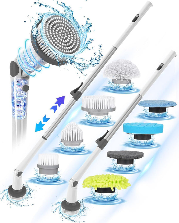 Electric Spin Scrubber, 2024 New Super Quiet Power Cleaning Brush for Bathroom Floor Tile with Long Handle, Cordless Shower Brush with 7 Replaceable Brush Heads, 120Mins Work Time, Dual Speeds