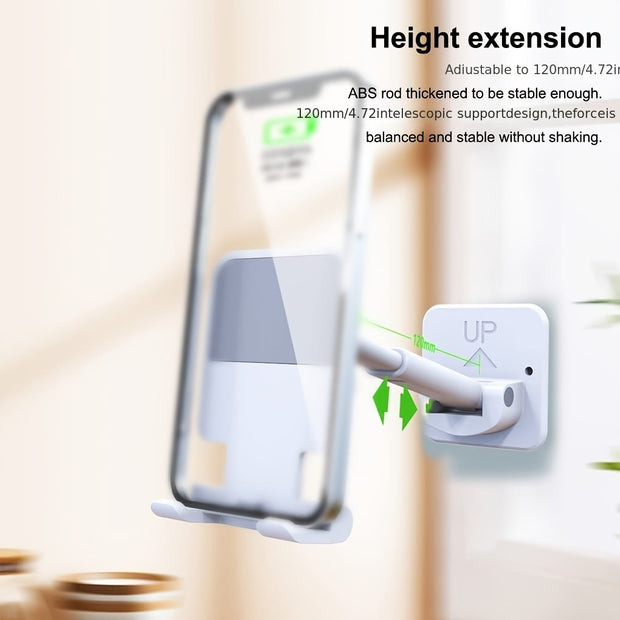 Wall Mounted Phone Holder; Mobile Phone Telescopic Bracket; Adhesive Bathroom Kitchen Desktop Portable Folding Mobile Phone Stand For IPhone/Android And Other Phones